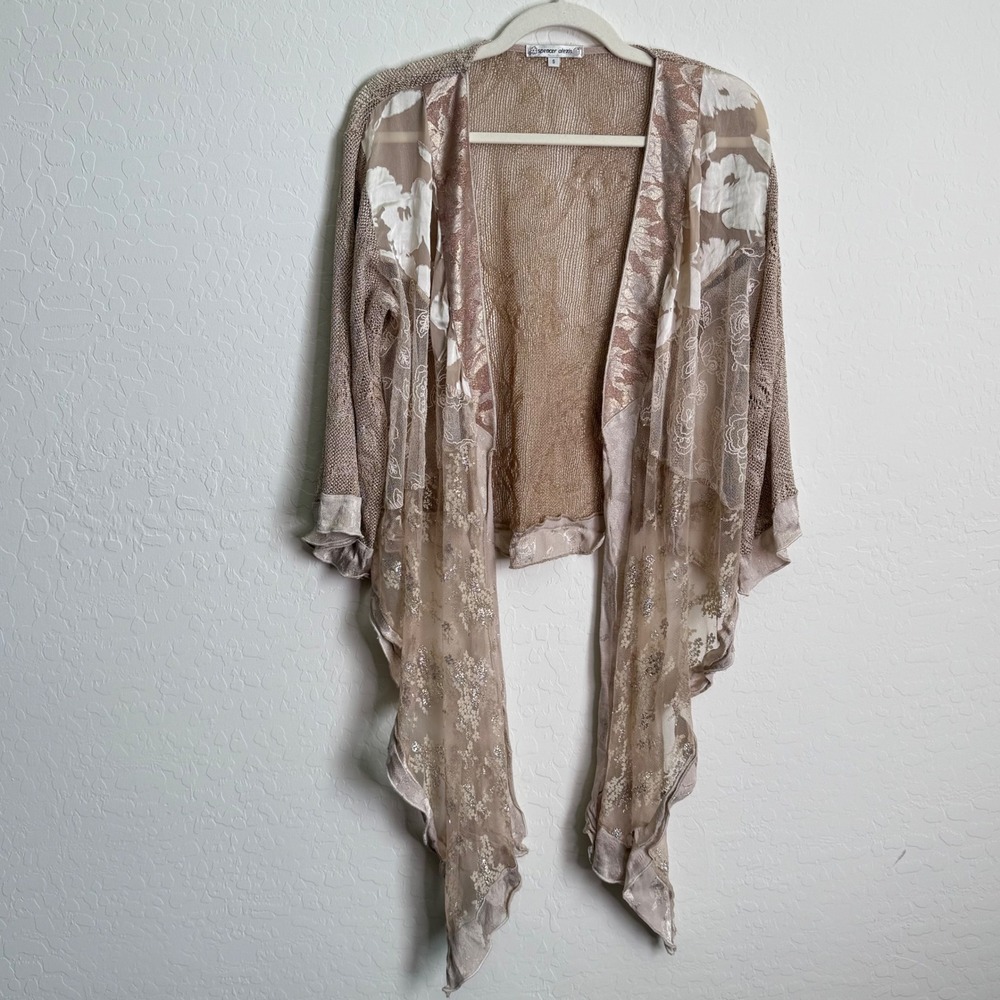 Y2K Spencer Alexis Metallic Knit‎ Floral Lace Velvet Open Front Cardigan Fairy
